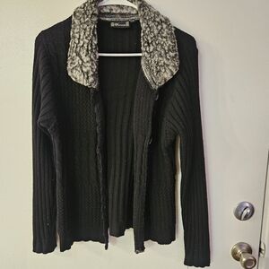 Westside Black Sweater with Faux Fur Collar